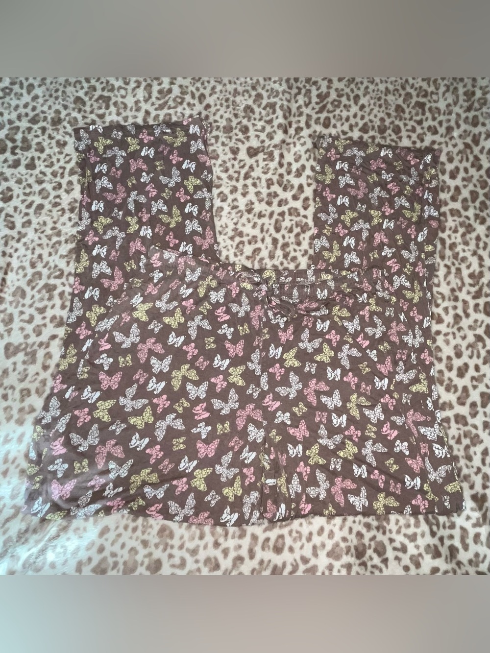 Adonna Brown Lounge Pants with Pink, Yellow and White Butterfly Print
